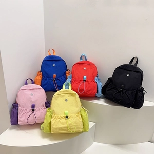 Mode Damen Nylon Rucksack Kontrastfarbe Kordelzug Kleiner Schulranzen Für Reisen Pendeln Leicht Trendy Casual Daypack