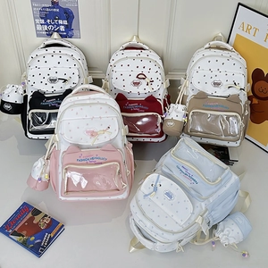 Cute Japanese style cat ear school backpack with star patterns and clear window
