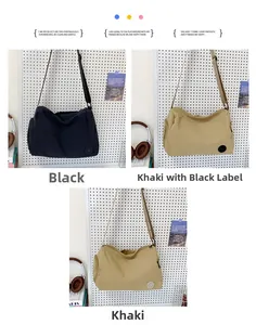 Three multi-functional nylon crossbody bags in black and khaki with adjustable wide straps