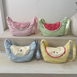 Cute Fruit Theme Nylon Crossbody Bag For Women Korean Style Lightweight Casual Travel Shoulder Bag Apple Watermelon Pear Patterns