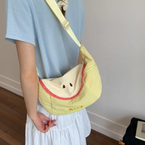 Cute yellow apple shaped macaron crossbody bag with adjustable strap for kids and women