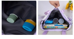 Détail de l'intérieur grande capacité avec poches sur le sac fourre-tout en toile
