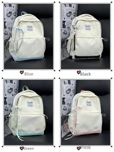 Detailed comparison of student backpacks in four colors including blue black green and pink