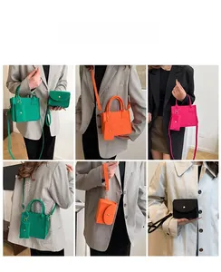 Quilted mini crossbody bag set with matching small pouch in four bright fashion colors