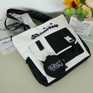 Sac cabas minimaliste en toile noir et blanc avec sangle réglable et petite pochette