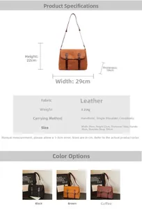 Detailed size specifications for the vintage faux suede messenger bag with dimensions