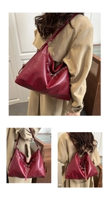 Detailed views of a versatile burgundy tote bag shown in single-shoulder and backpack styles