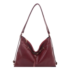 Vintage burgundy leather handbag with versatile straps and large capacity for women