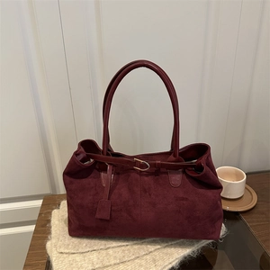 Women Large Capacity Synthetic Leather Tote Bag Vintage Suede Texture Minimalist Shoulder Underarm Bag With Metal Buckle