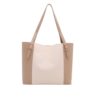 Minimalist color block faux leather tote bag with adjustable straps and large capacity
