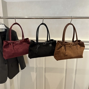 Minimalist faux suede large tote bags in burgundy black and caramel brown colors