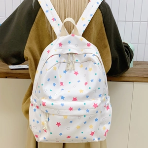 Women Girls Colorful Star Print Nylon School Backpack Lightweight White Star Pattern Casual Daypack Large Capacity Student Travel Bag