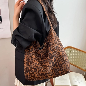 Fashionable leopard print faux suede tote bag with large capacity for daily use