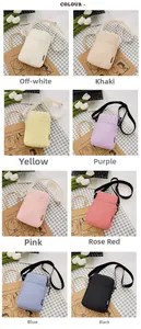 Collage of nylon crossbody phone bags in eight vibrant colors for daily casual use