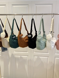 Corduroy crescent shoulder bag with round coin purse available in multiple solid colors