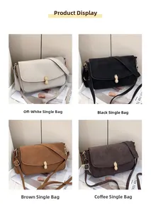 Detail view of small square bags in four colors with unique golden peanut metal buckles