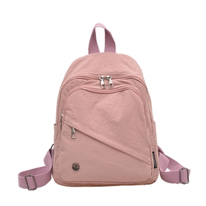 Minimalist large capacity pink nylon backpack with multi-layer zipper compartments