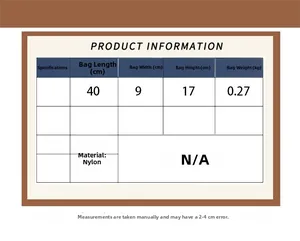 Detailed size chart for nylon tactical crossbody bag showing dimensions 40x9x17cm