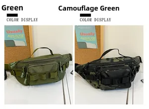 Tactical waist bag detail showing green and camouflage green color options in nylon