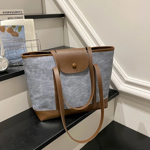Sac Cabas Femme Grande Capacité Blocage de Couleur Mode Cuir Synthétique Patchwork Sac à Épaule Fourre-tout Décontracté