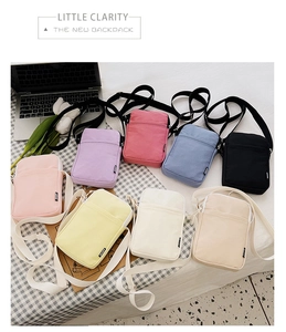 Collection of colorful mini nylon crossbody phone bags in eight vibrant pastel shades