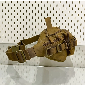 Tactical coyote brown waist bag side view featuring durable nylon and multiple zip pockets