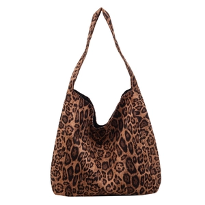 Grand sac cabas en toile à imprimé léopard avec bandoulière au style rétro
