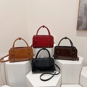Women Synthetic Leather Shoulder Bag Urban Minimalist Square Handbag Embossed Fashion Dual Handle Elegant Crossbody Purse