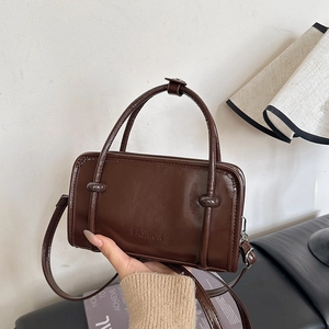 Fashion dark brown solid large tote bag in glossy faux leather with FASHION logo