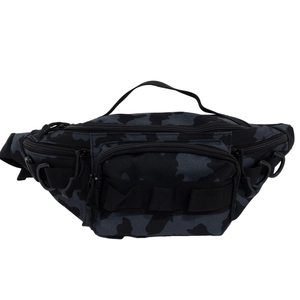 Tactical crossbody bag in grey camouflage with MOLLE system and multiple zip pockets