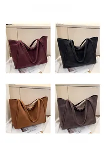 Collage of large tote bags in burgundy, black, camel, and coffee matte leather finish