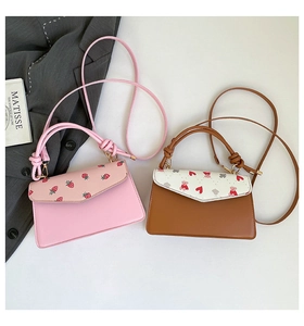 Detail view of cute strawberry and bear pattern printed on large capacity crossbody handbags