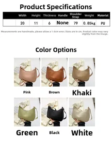 Detaillierte Größenangaben und 6-Farben-Vergleich der PU-Leder-Halbmondtasche