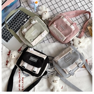 Women's Nylon Small Crossbody Bag Cute Cartoon Pendant Patchwork Student Shoulder Messenger Bag Casual Fashion Phone Pouch