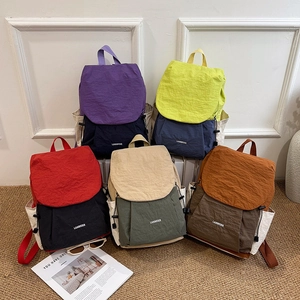 Lightweight Nylon Travel Backpack Contrast Color Waterproof School Bag For Women Students Large Capacity Casual Daypack
