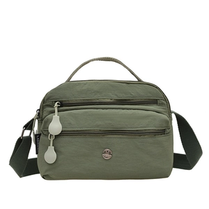 Minimalist military green nylon crossbody bag with large capacity and multi-zipper design