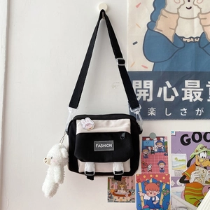 Minimalist canvas crossbody bag with Fashion label and cute sheep charm for women