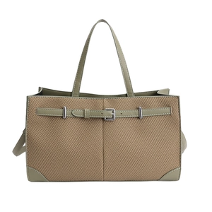 Retro gewebte Tragetasche in Khaki mit grünen Lederakzenten und verstellbaren Schnallen