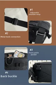Détails des sangles réglables, boucles en métal et mesh respirant du sac tactique noir