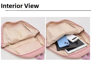 Internal view of the light pink backpack showing spacious main pocket and inner divider