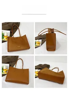 Detailed four-way view showing the brown suede and leather patchwork tote bag for commuting