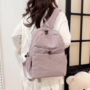 Light purple lightweight nylon travel backpack with drawstring pocket for outdoor travel
