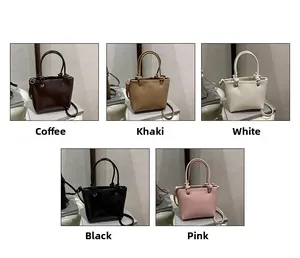 Multi-color minimalist leather tote bags available in coffee, khaki, white, black and pink