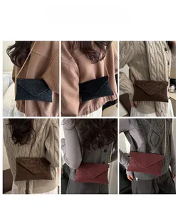 Collage of chic leopard print envelope crossbody bags with chain straps in multiple colors