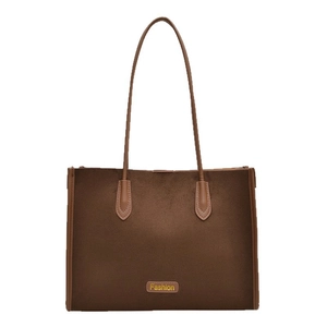Retro brown large capacity tote bag with suede texture and slim leather handles