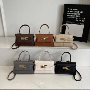 Litchi Texture Synthetic Leather Handbag Women Commuter Shoulder Bag Solid Color Crossbody Bag Fashionable Square Bag With Lock