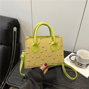 Women Sweet Cherry Print Synthetic Leather Shoulder Bag Large Capacity Crossbody Handbag Stylish Mini Square Bag For Daily