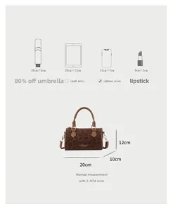 Detailed size chart for the leopard print bucket bag with 20x12x10cm dimensions