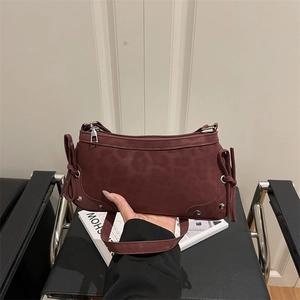 Women's Vintage Leopard Print Shoulder Bag Faux Frosted Leather Underarm Tote With Bow Knot Silver Rivets Zipper Closure Commute Handbag