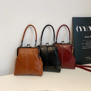 Sac Coquille en Cuir PU Vintage pour Femmes Fermoir à Baiser Classique Surpiqûre Élégante Sac à Bandoulière Retro Sac Docteur